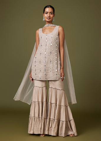 grey sharara dress Buy Grey Embroidered Silk Sharara Suit Online