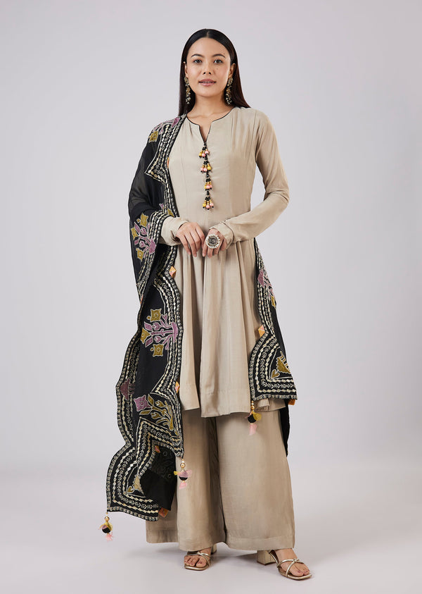 Grey Organza Short Anarkali Set