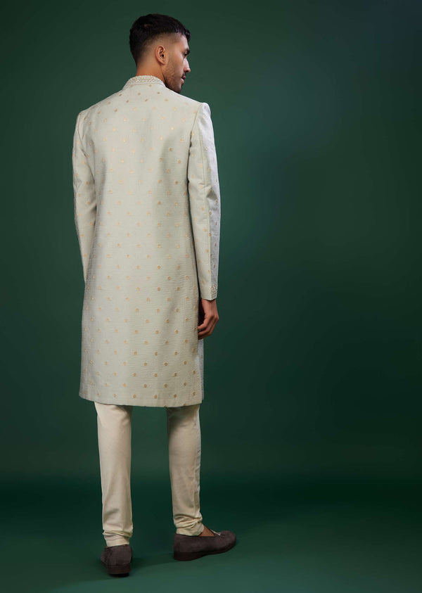 Cool Grey Jacquard Embroidered Sherwani Set