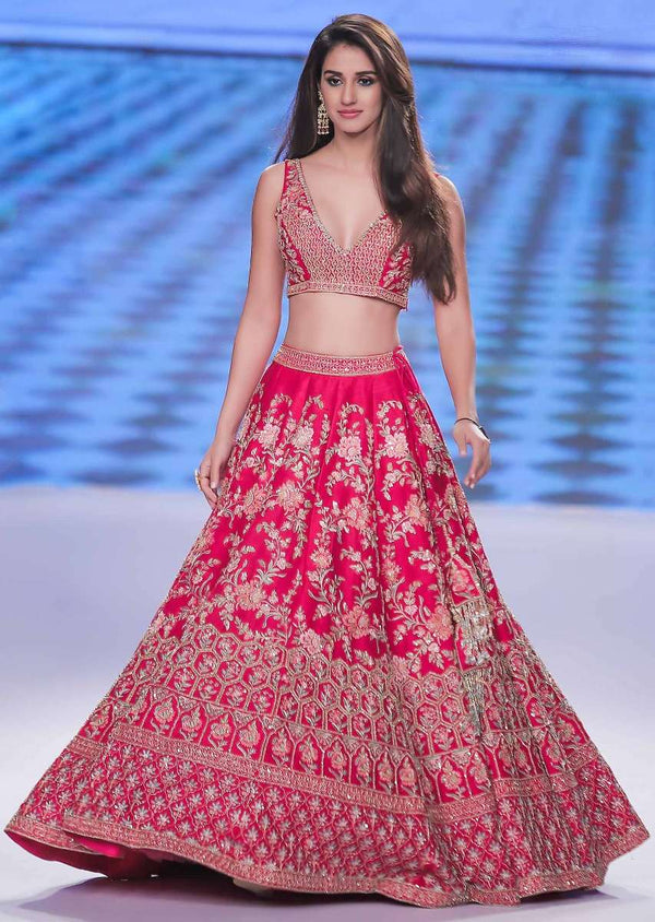 Disha Patani in Kalki mesmerising pink raw silk lehenga set in multi color resham, ari and zardosi embroidery