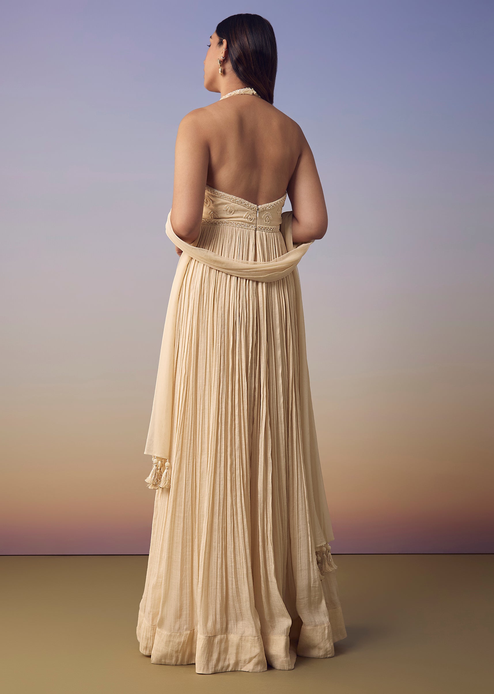 Ivory Backless Anarkali with Dupatta Ivory Backless Anarkali with Dupatta