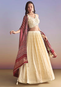 Ivory Georgette Bridesmaid Lehenga With Lucknowi Chikankari And Mirror Work