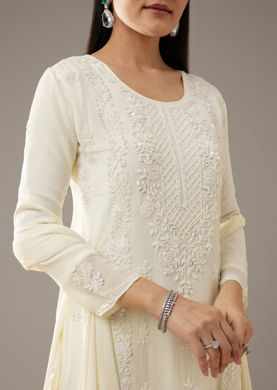 Ivory Moti Embroidered Kurta Set