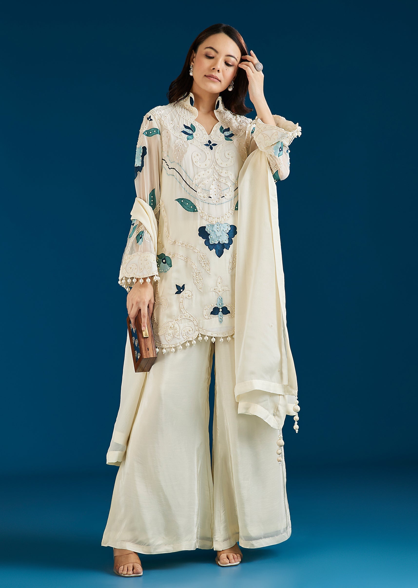 Ivory Patch Work Palazzo Suit With Dupatta