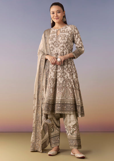 Ivory Printed Kurta Set With Pant And Dupatta