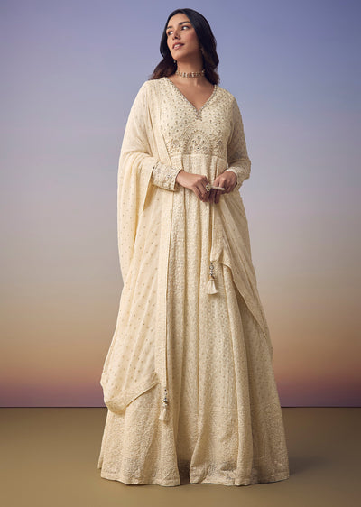 Ivory Sequin Anarkali with Dupatta
