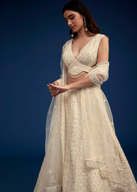 Ivory Lehenga Set With Moti And Resham Work