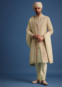 Ivory Zari Embroidered Sherwani Suit