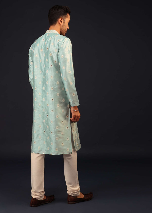 Sky Blue Mirror Embroidered Kurta Set