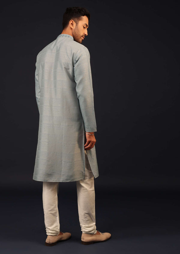 Airforce Blue Mirror And Thread Embroidered Kurta Set