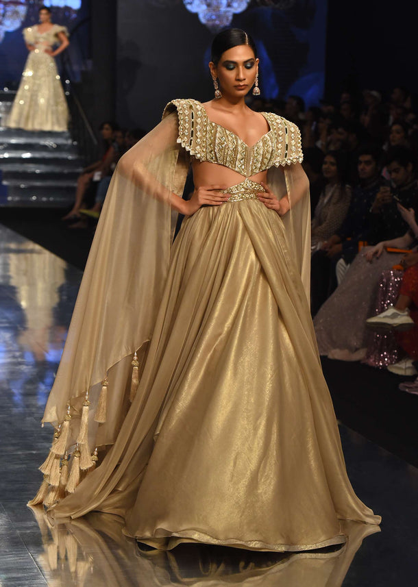 Champagne Gold Akasia Gown With Tassel Wing Cape Sleeves - NOOR 2022