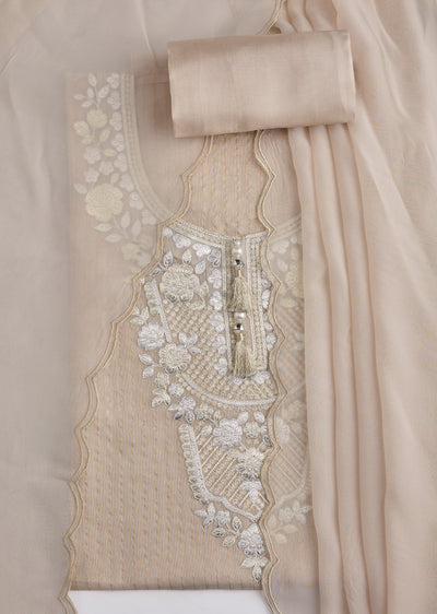 Lavender Organza Foil Printed Unstitched Suit Set With Dupatta