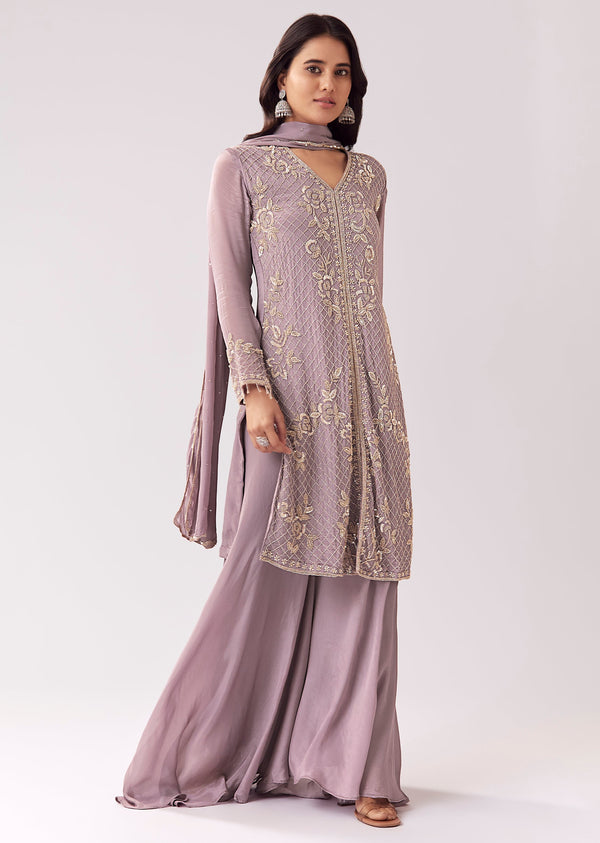 Lavender Palazzo Suit With Festive Embellishment