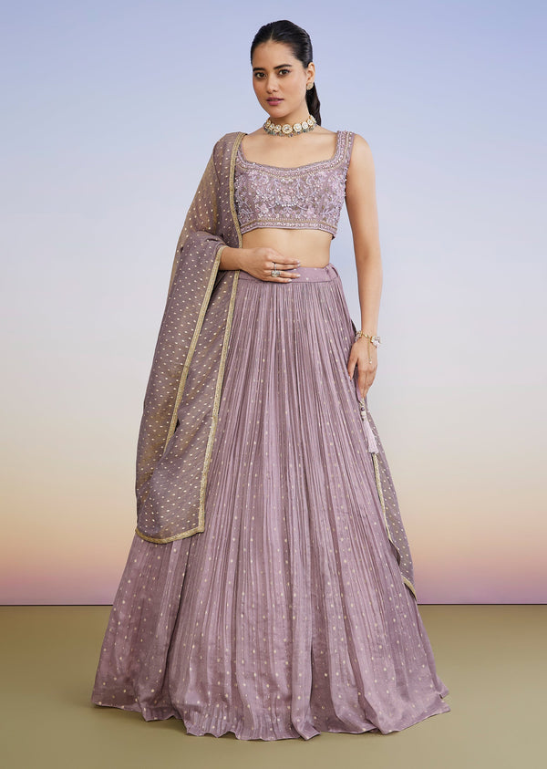 Lavender Tissue Butti Lehenga