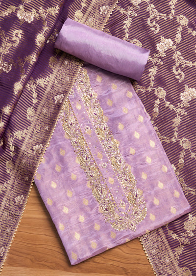 Lavender Tissue Embroidered Unstitched Suit Set