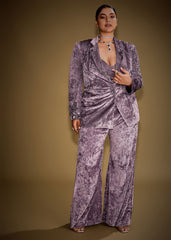 Lavender Velvet Indo Western Set With Embellished Blazer