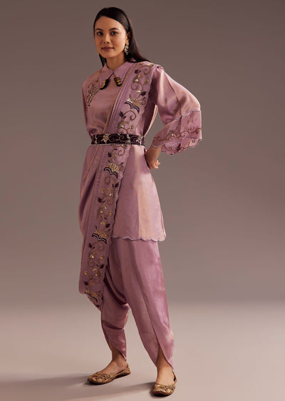 Lavender Zardosi Kurta With Embroidered Dupatta Belt