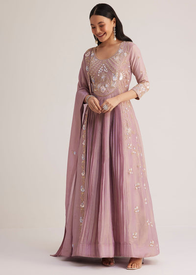 Lavender Embroidered Anarkali With Dupatta