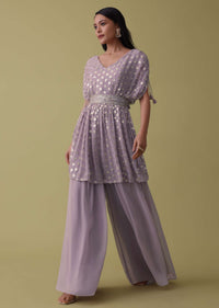 Lavender Purple Palazzo Top Set In Georgette With Sequins Work
