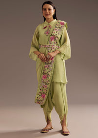Light Green Zardosi Motif Kurta Dupatta Belt Set