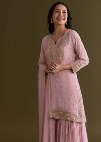 Light Pink Chinon Sharara Suit With Zardosi Embroidered Dupatta