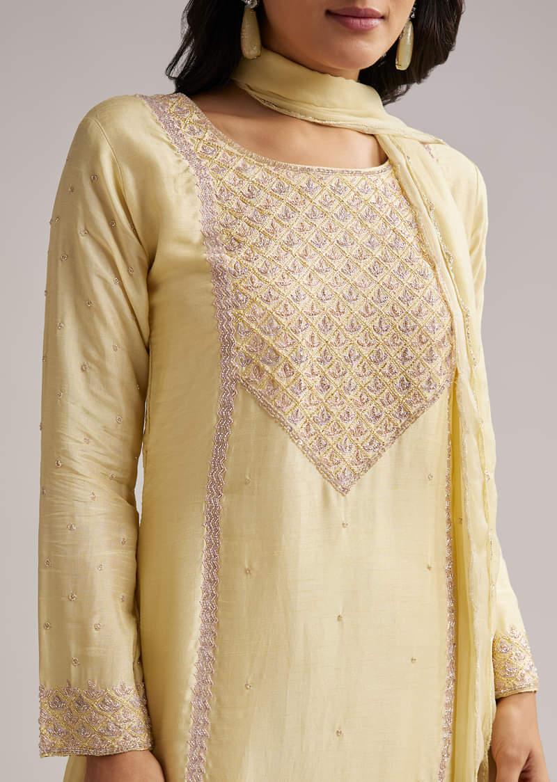 Light Yellow Embroidered Sharara Set With Dupatta