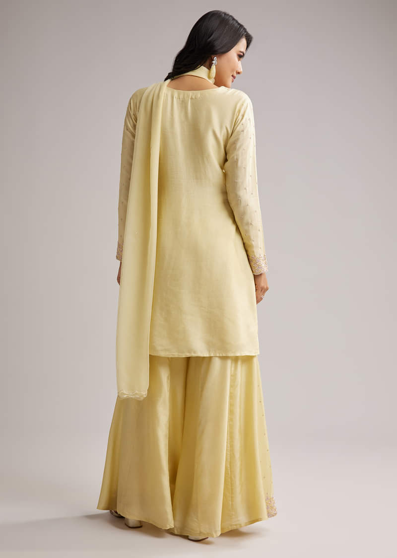 Light Yellow Embroidered Sharara Set With Dupatta