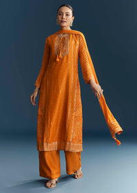 Light Orange Silk Bandhani Palazzo Suit With Embroidery