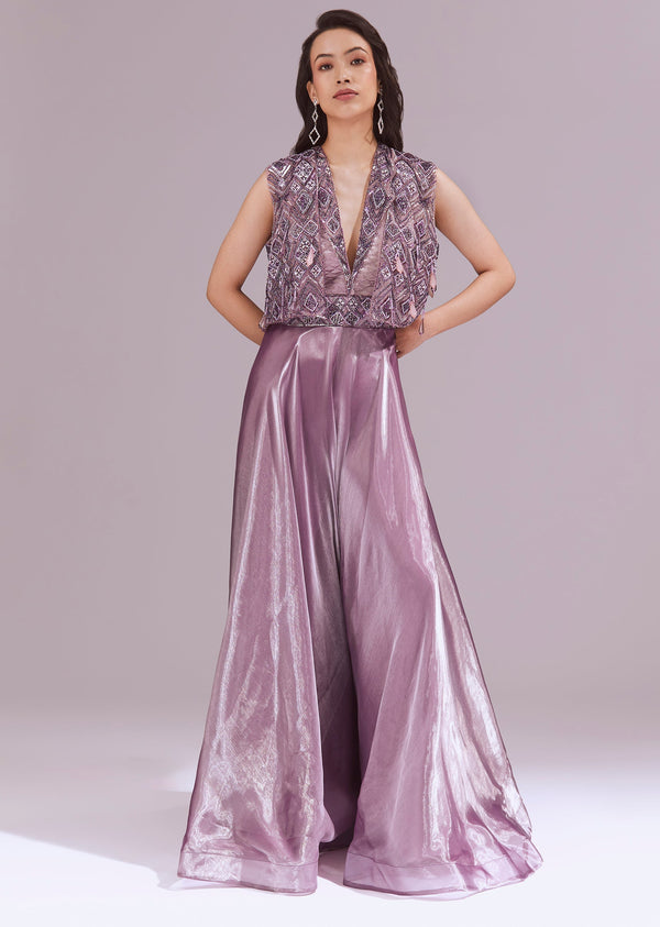 Lilac Organza Jumpsuit With Jacket