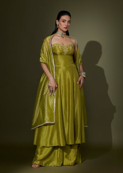Lime Green Embellished Corset Anarkali Set