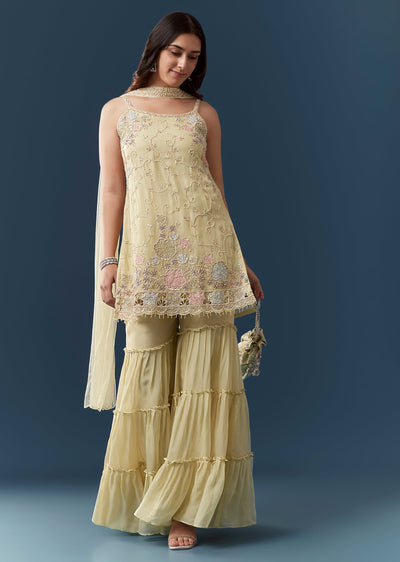 Lime Green Organza Kurta Sharara Set