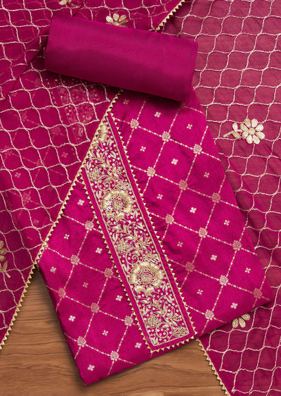 Magenta Chanderi Unstitched Suit With Dupatta