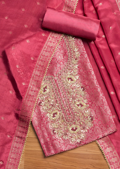 Magenta Tissue Brocade Banarasi Embroidered Unstitched Suit Set