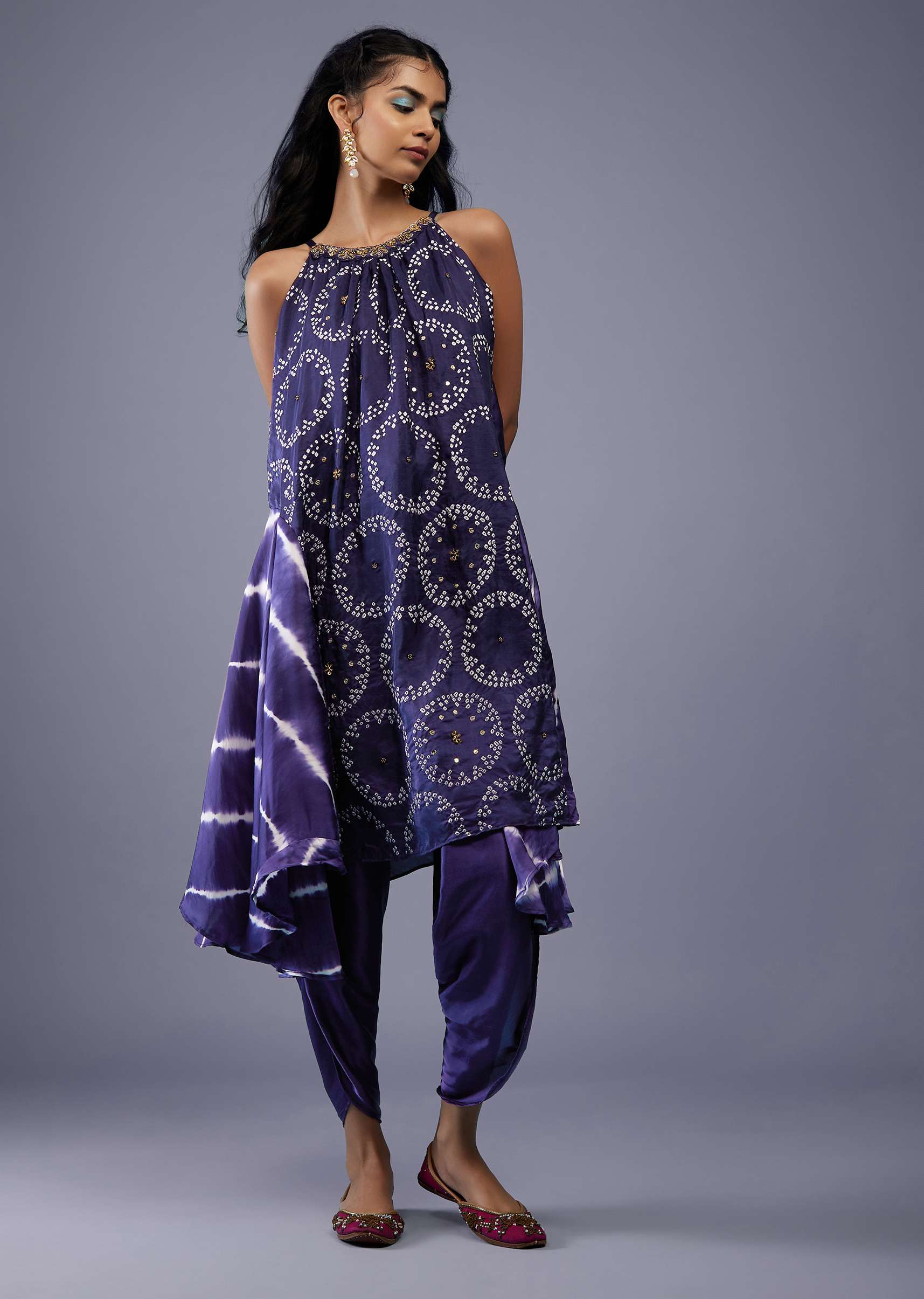 Buy Midnight Blue Silk Bandhani Top and Dhoti Pant Online| KALKI ...