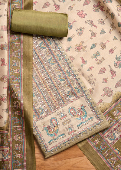 Mehendi Green Cotton Printed Suit Set