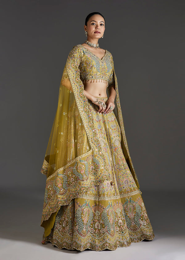 Mehendi Green Lehenga With Festive Shine