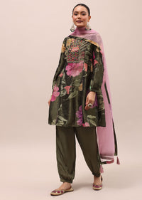 Mehendi Green Embroidered Kurta And Salwar With Dupatta