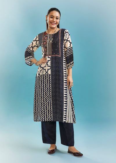 Midnight Blue Kurta Set With Zari And Sequins Work