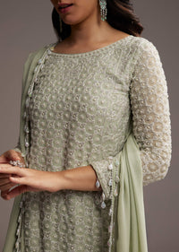 Mint Green Georgette Kurta Set With Beads Work