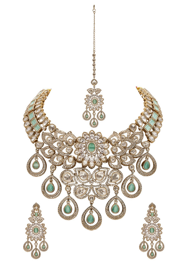 Mint Green Gold Wedding Necklace Set