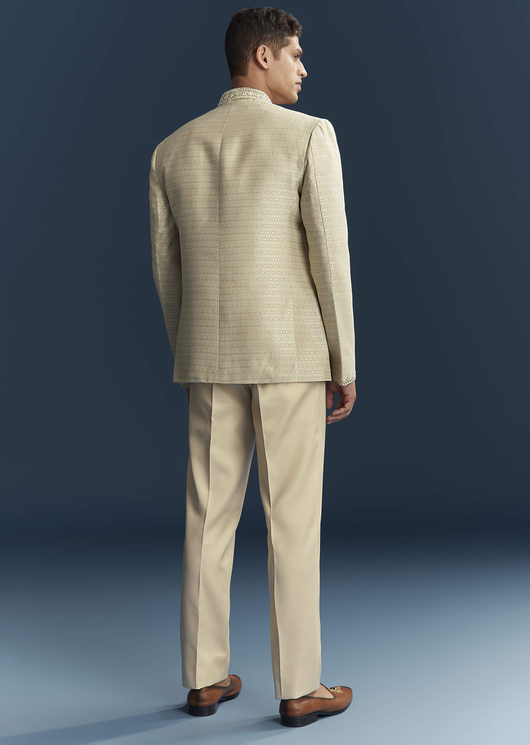 Mint Green Silk Jodhpuri Suit For Men With Hand Embroidery