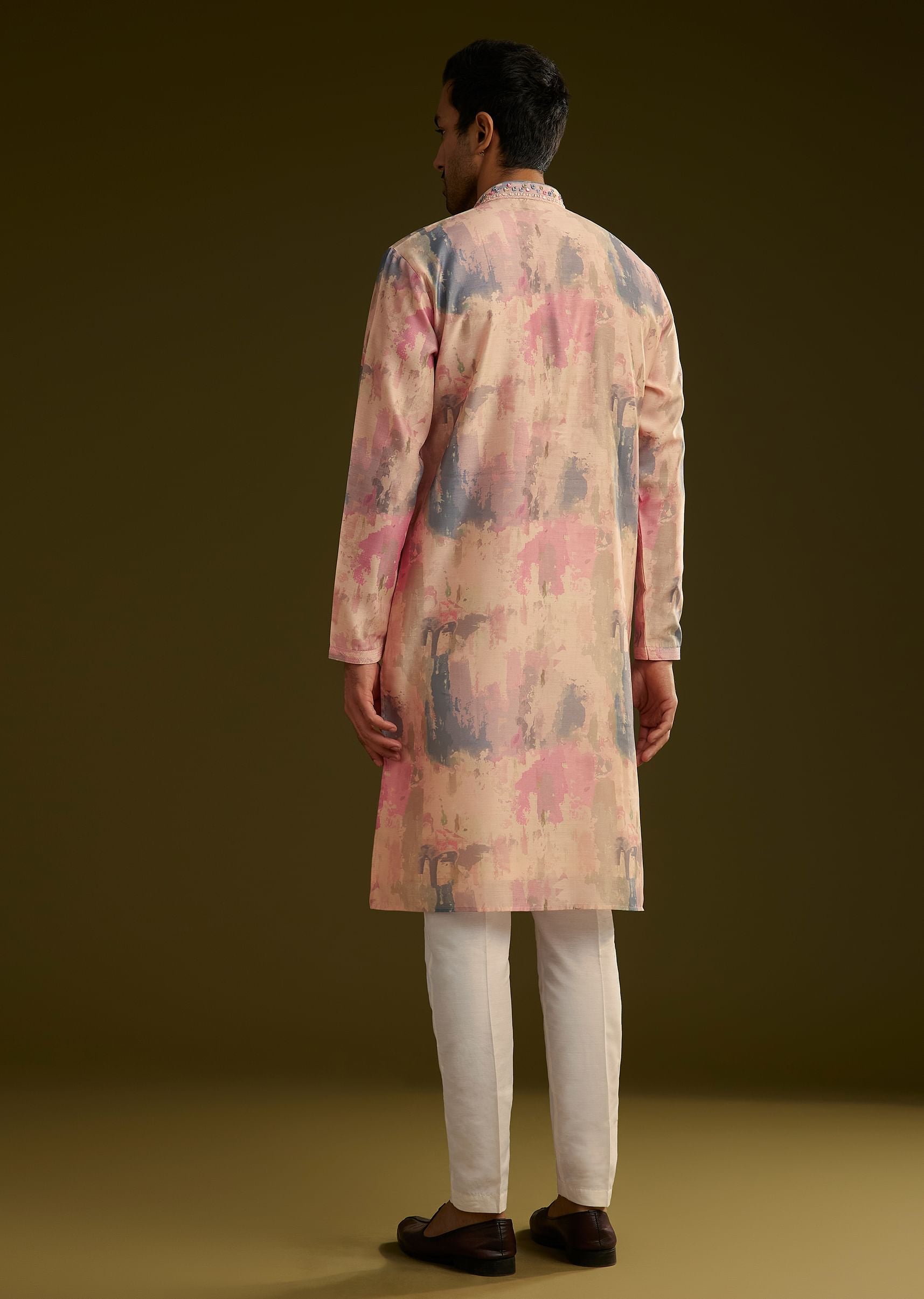 Multi Colored Abstract Printed Silk Kurta Set