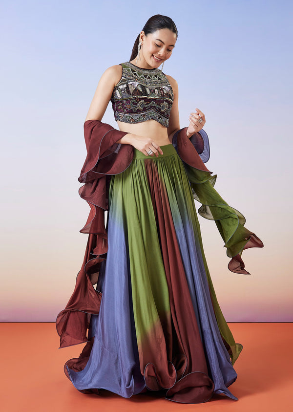 Multi Colour Fusion Lehenga With Dupatta