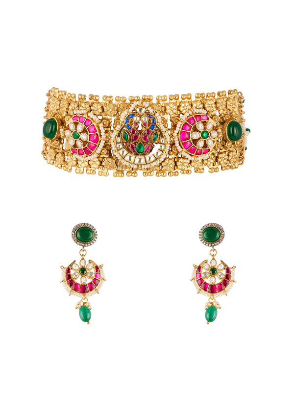 Multi Traditional Gold Kundan Polki Necklace Set