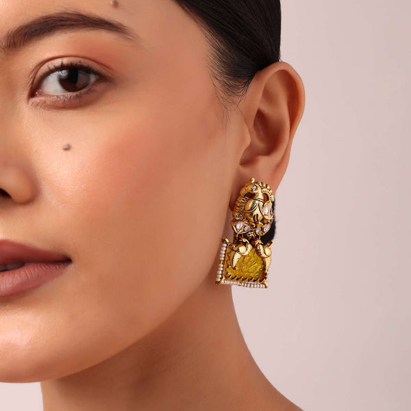 Multicolor Carved Kundan Danglers With 3D Motif
