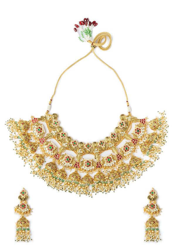 Multicolored Kundan Polki Necklace Set With Earrings