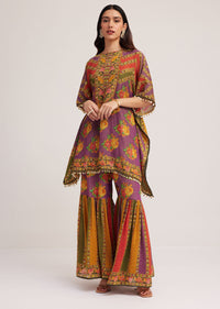 Multicolour Printed Sharara Set In Tissue Fabric