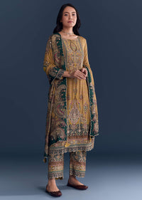Mustard Yellow Crepe Kurta Set With Paisley And Floral Print