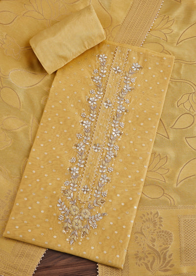 Mustard Yellow Embroidered Chanderi Suit