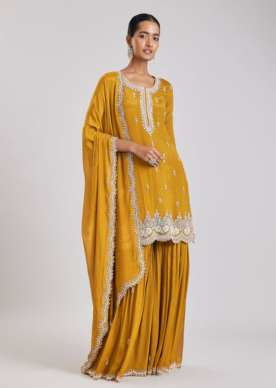 Mustard Yellow Embroidered Sharara Set